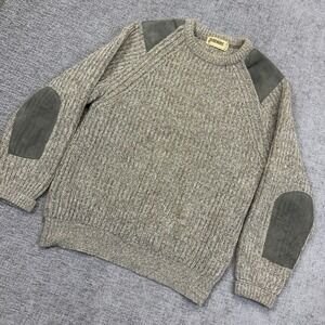 Vtg Brenire Scotland Pure New Wool Sweater Knit Green Suede Patches Medium